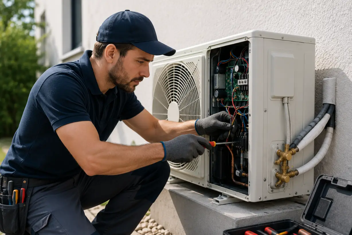 Klima-Profi-Techniker bei der Reparatur einer Klimaanlage